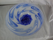 Load image into Gallery viewer, Vintage Cobalt Blue and White Swirled Art Glass Console Decor Bowl
