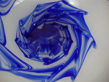 Load image into Gallery viewer, Vintage Cobalt Blue and White Swirled Art Glass Console Decor Bowl
