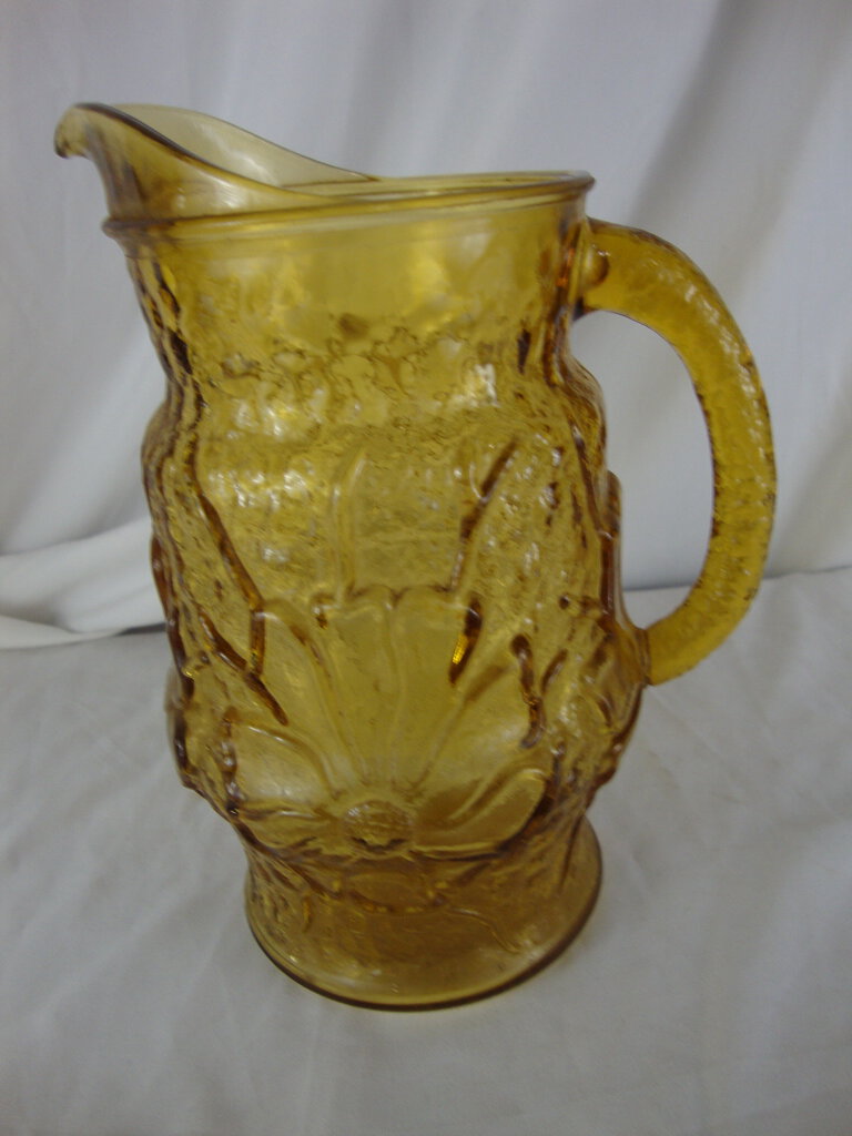 Vintage Anchor Hocking Rainflower Amber Glass Beverage Pitcher