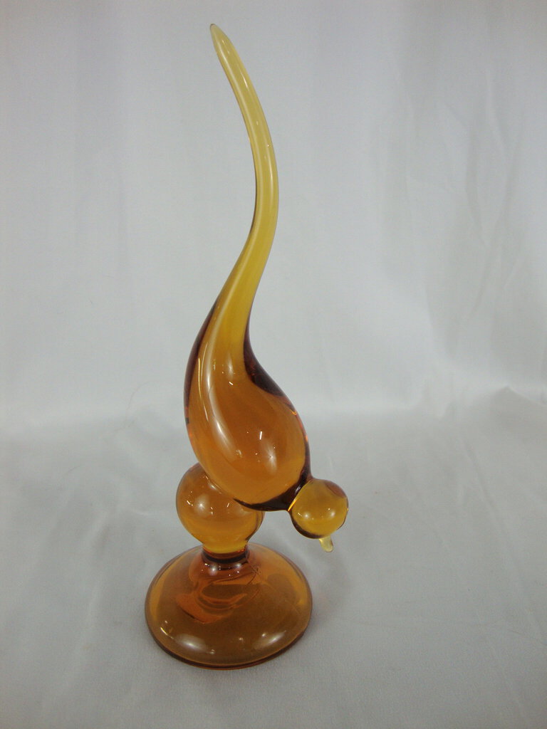 Vintage LE Smith Amber Glass Long Tailed Bird Figurine