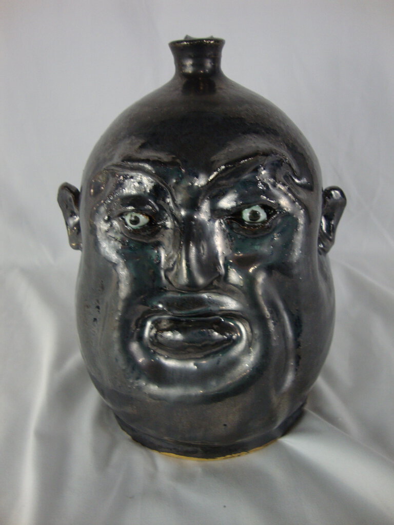 Marvin Bailey Signed Folk Art Metallic Grey Ugly Face Jug
