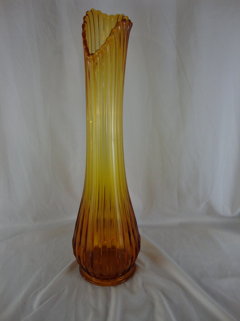 Vintage LE Smith Broken Column Amber Art Glass Swung Large Vase