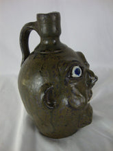 Load image into Gallery viewer, Harold &amp; Grace Hewell 1999 Signed Folk Art Moss Green Ugly Face Jug
