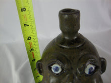 Load image into Gallery viewer, Harold &amp; Grace Hewell 1999 Signed Folk Art Moss Green Ugly Face Jug
