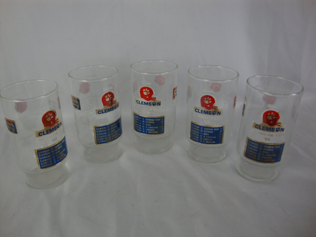 1974 Pepsi Clemson Football Undefeated Season Clear Glass Tumblers Set of 5