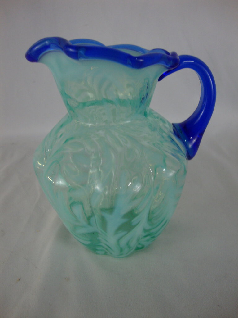 Vintage Fenton Opalescent Blue Fern Small Pitcher Signed W.C. Fenton