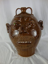 Load image into Gallery viewer, Marvin Bailey Signed Folk Art Pottery Brown Bearded Large Ugly Face Jug Double Handle
