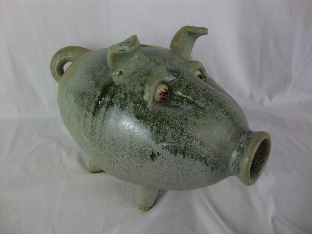 Billy Joe Craven Signed Folk Art Pig Face Jug Pottery Coin Bank