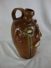 Load image into Gallery viewer, Randy Tobias Folk Art Pottery Brown with Green Crying Eyes Ugly Face Jug
