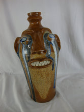 Load image into Gallery viewer, Randy Tobias Folk Art Pottery Brown Bearded with Blue/White Crying Eyes Ugly Face Jug
