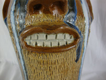 Load image into Gallery viewer, Randy Tobias Folk Art Pottery Brown Bearded with Blue/White Crying Eyes Ugly Face Jug
