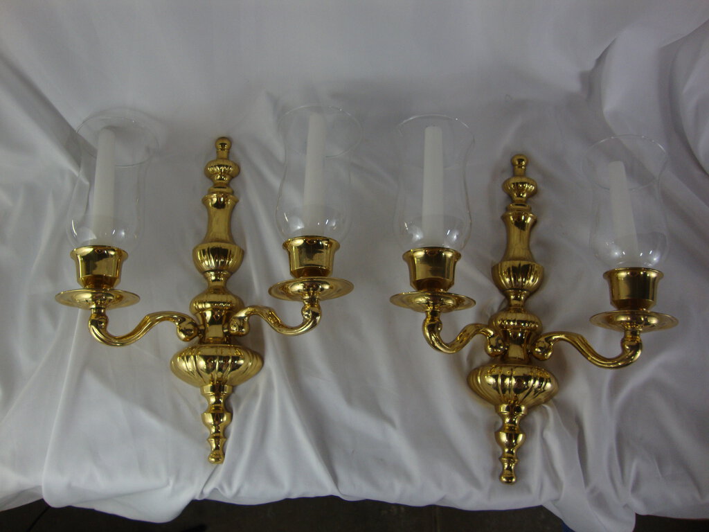 Vintage Brass Georgian Style Double Arm Candle Sconces Pair of 2