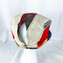 Load image into Gallery viewer, Medium Hand-Made Ponytail Opening Blue Cream Red Flat-Cap
