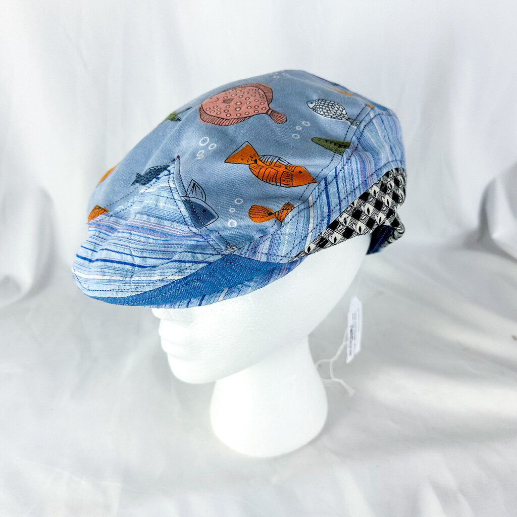 Large Hand-made Angular Blue Fish Flat-Cap