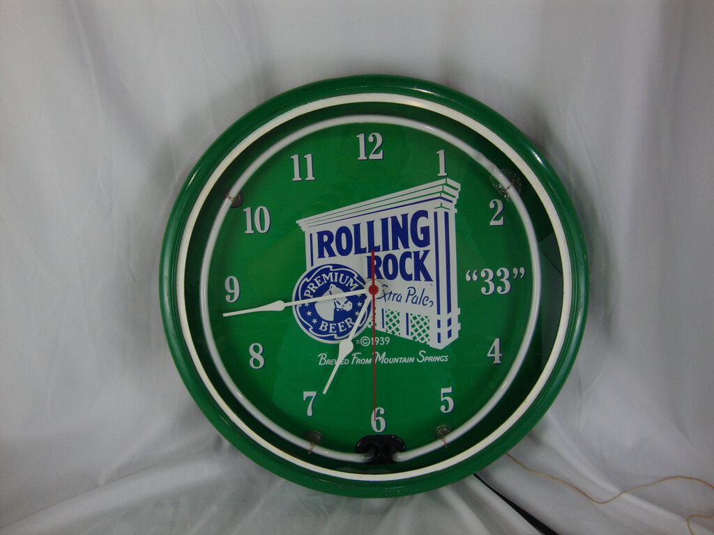 1990 Rolling Rock Premium Beer Electric Fluorescent Light Bar Man Cave Clock