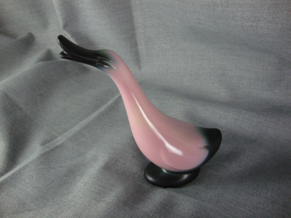 MCM 1950's Stanford Sebring Pink/Black Ceramic Goose Duck Figurine Decor