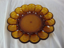 Load image into Gallery viewer, Vintage Indiana Amber Glass 15 Deviled Egg Serving Plate Platter Hobnail
