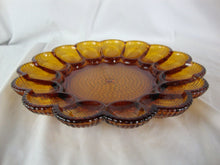 Load image into Gallery viewer, Vintage Indiana Amber Glass 15 Deviled Egg Serving Plate Platter Hobnail
