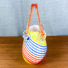 Load image into Gallery viewer, Vintage Murano Style Art Blue, Orange, Yellow Stripe Glass Purse
