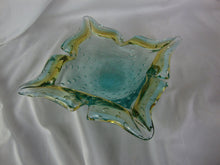 Load image into Gallery viewer, Vintage Art Glass Controlled Bubble Aqua Gold Glass Ashtray
