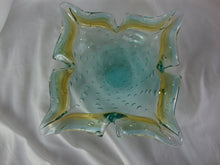 Load image into Gallery viewer, Vintage Art Glass Controlled Bubble Aqua Gold Glass Ashtray
