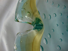 Load image into Gallery viewer, Vintage Art Glass Controlled Bubble Aqua Gold Glass Ashtray
