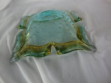 Load image into Gallery viewer, Vintage Art Glass Controlled Bubble Aqua Gold Glass Ashtray
