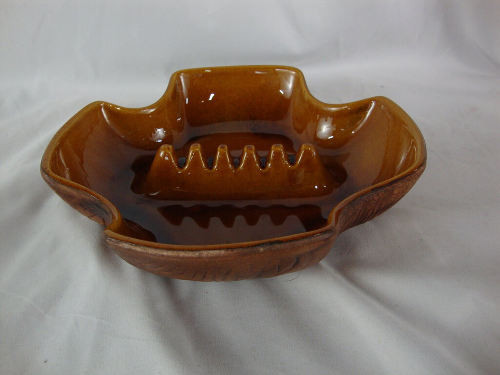 Vintage Brown Ceramic Bark Texture Exterior Cigarette Cigar Ashtray