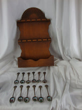 Load image into Gallery viewer, Vintage Monthly Flower Collector Spoons (12) with Wood Wall Display Shelf
