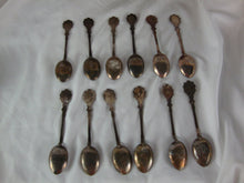 Load image into Gallery viewer, Vintage Monthly Flower Collector Spoons (12) with Wood Wall Display Shelf
