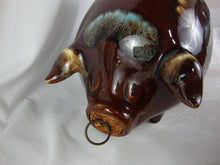 Load image into Gallery viewer, Vintage Hull USA 197 Brown Aqua Drip Glaze Pig Coin Piggy Bank
