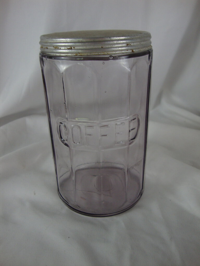 Vintage Glass Purple Tint Coffee Refrigerator Jar with Screw Metal Lid