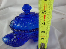 Load image into Gallery viewer, Vintage Cobalt Blue Hobnail Glass Victorian Shoe Slipper with Lid Candy Trinket Dish
