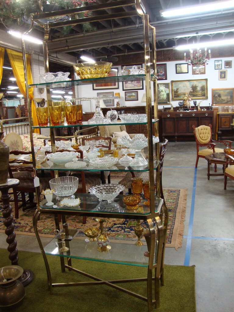 Vintage Brass with Five Glass Shelves Open Display