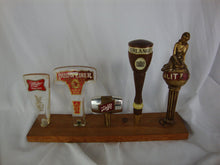 Load image into Gallery viewer, Vintage Schlitz, Erlanger, Budweiser, Miller, Beer Tap Handles (5) Mounted on Wood Board
