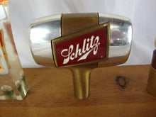 Load image into Gallery viewer, Vintage Schlitz, Erlanger, Budweiser, Miller, Beer Tap Handles (5) Mounted on Wood Board
