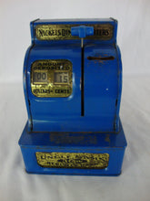 Load image into Gallery viewer, Vintage Uncle Sam&#39;s Blue Tin Cash Register Mechanical Coin Bank
