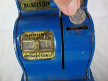 Load image into Gallery viewer, Vintage Uncle Sam&#39;s Blue Tin Cash Register Mechanical Coin Bank
