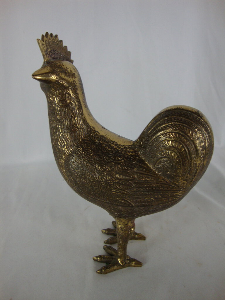 Vintage Solid Brass Body Country Rooster Bird Figurine