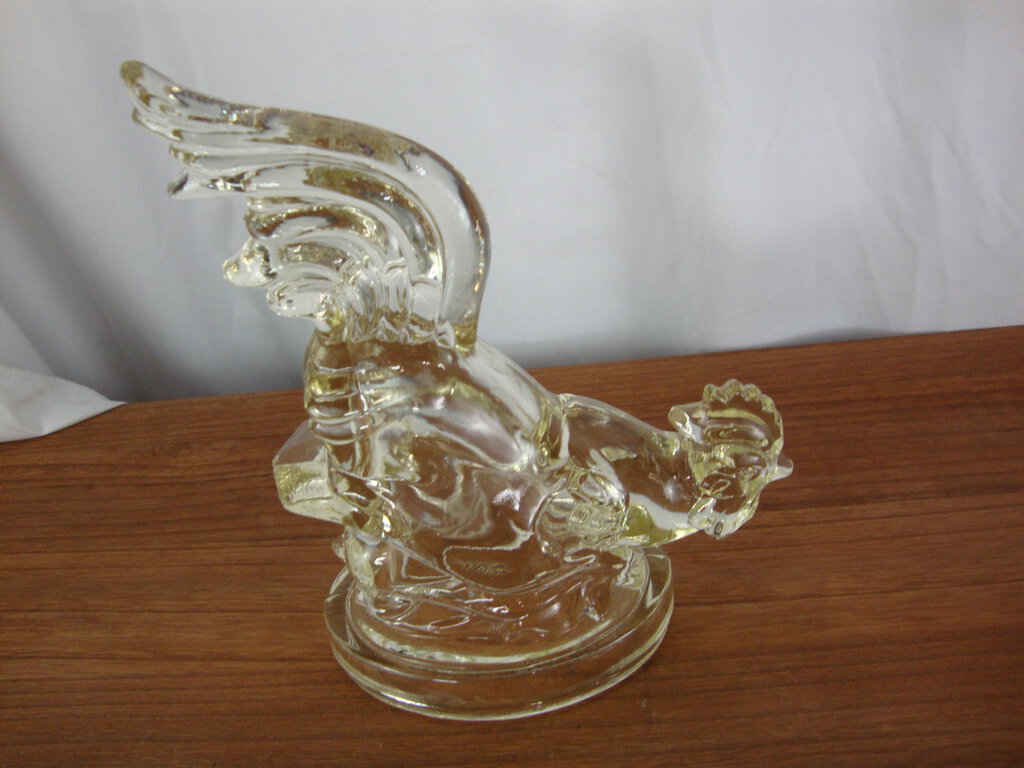 Vintage Clear Glass Tail Up Rooster Figurine