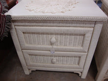 Load image into Gallery viewer, Vintage White Wicker and Wood Two Drawer Nighstand End Table
