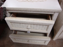 Load image into Gallery viewer, Vintage White Wicker and Wood Two Drawer Nighstand End Table
