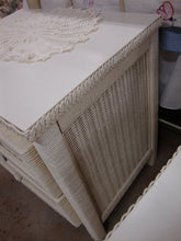 Load image into Gallery viewer, Vintage White Wicker and Wood Two Drawer Nighstand End Table
