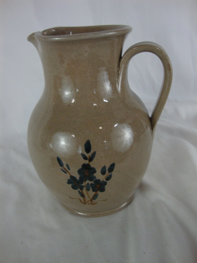 1984 Jugtown Brown Pottery Pitcher Floral Motif