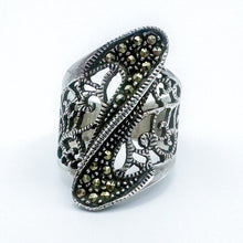 Load image into Gallery viewer, Vintage Sterling Silver Filigree Marcasite Swerve Ring, Size 7
