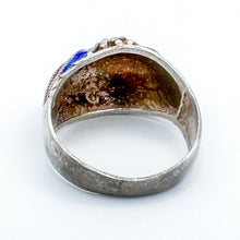 Load image into Gallery viewer, Vintage Sterling Silver Domed Blue Red Toned Silver Stripe Ring, Size 7.5
