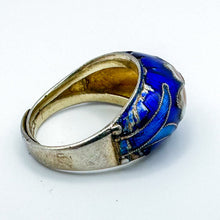 Load image into Gallery viewer, Vintage Chinese Cloisonne Domed Sterling Silver Enamel Flower Ring, Size 7
