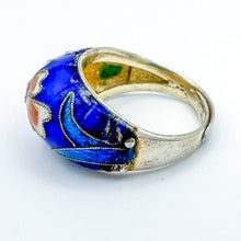 Load image into Gallery viewer, Vintage Chinese Cloisonne Domed Sterling Silver Enamel Flower Ring, Size 7
