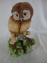 Load image into Gallery viewer, Vintage Andrea by Sadek Porcelain Elf Owl with Berry Leaf Base Figurine
