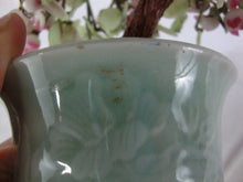 Load image into Gallery viewer, Vintage Chinese Glass Agate Celadon Pot Flowering Jade Bonsai Tree
